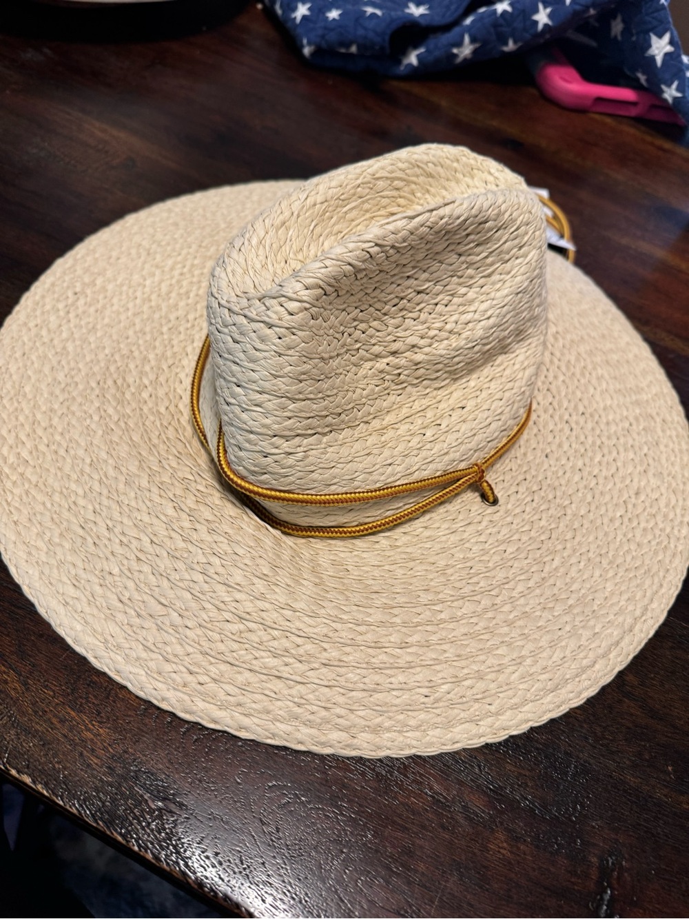 Natural Wide Brim Straw Hat with Gold Cord Accent - good fellow